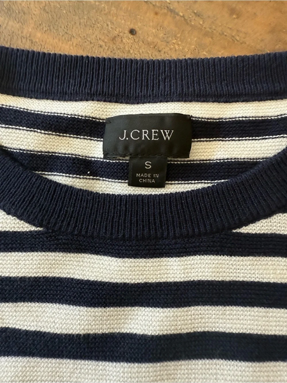 J. Crew Men's Navy & White Striped Crewneck Sweater